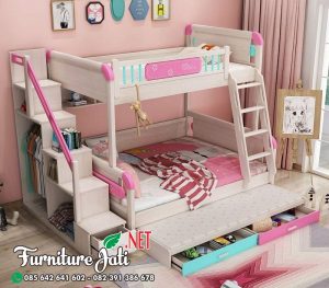 Tempat Tidur Anak Perempuan Tingkat Sorong Multifungsi