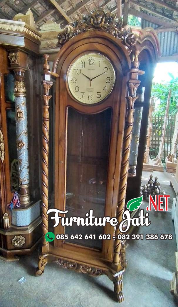 Lemari Jam Hias Kayu Jati Ukiran