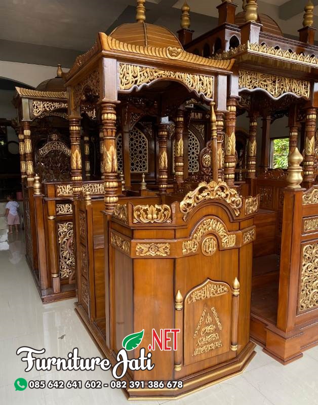 Model Mimbar Masjid Kubah Kayu Jati Ukiran