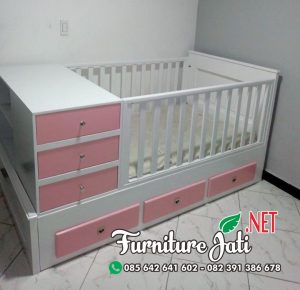 Ranjang Box Bayi Perempuan Minimalis Pink Putih
