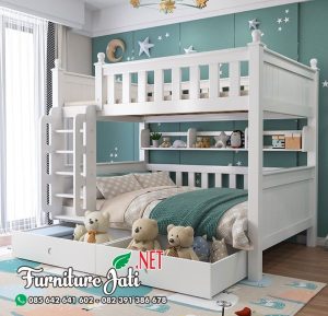 Dipan Anak Tingkat Kayu Minimalis Warna Putih