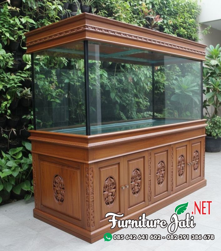 Bufet Aquarium Ukir Jati Ukuran Besar