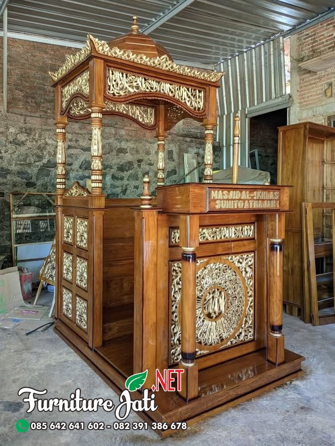 Model Mimbar Masjid Ukir Kaligrafi Jepara